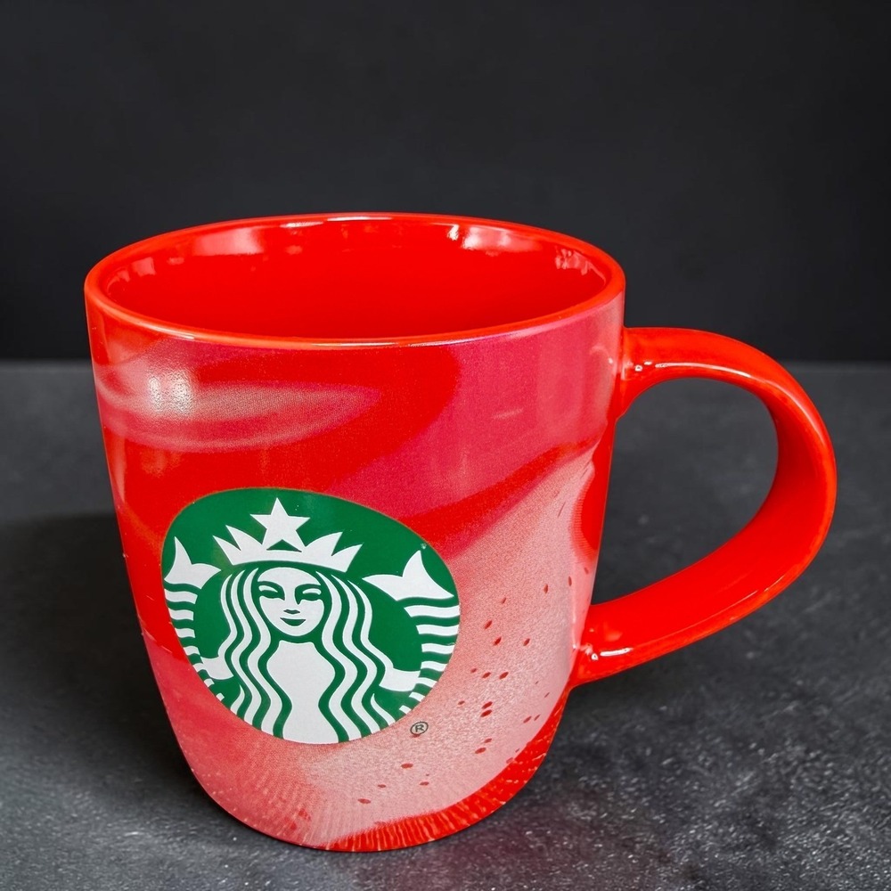 Starbucks Coffee Holiday Red Swirl Marble Siren Logo Ceramic Coffee Mug Cup 11oz